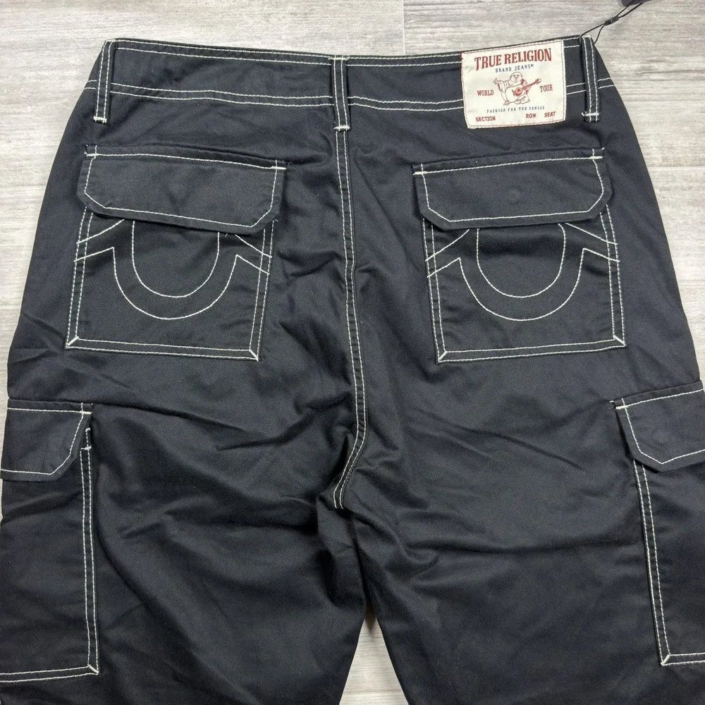 $164 True Religion Cargo Pants Mens 33 x 32 Jet Black Straight Leg Carpenter NWT